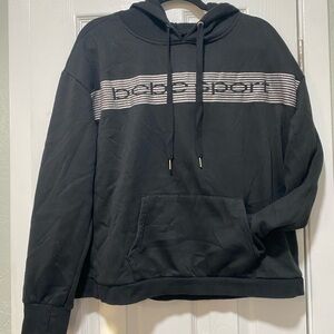Women’s Bebe Sport Glitter Logo Pullover Hoodie Sweatshirt Sz XL Black
